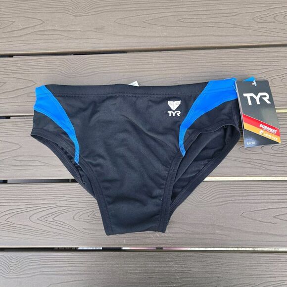 TYR Durafast Men’s Alliance Black/blue Racer Swim Briefs Size 30 New - Picture 1 of 3
